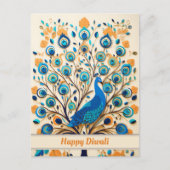 🦚 stralende pauw diwali zegeningen feestdagenkaart (Voorkant)