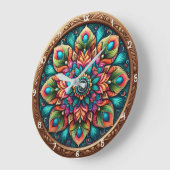 Stralende Pauwveer Mandala Grote Klok (Hoek)