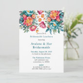 Stralende pioen boeket bruidsmeisjes lunch kaart (Staand voorkant)