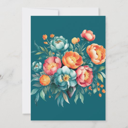 Stralende pioen boeket bruiloft kaart (Achterkant)