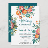 Stralende pioen boeket bruiloft viering kaart (Voorkant / Achterkant)