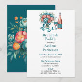 Stralende pioen boeket brunch en bubbels kaart (Voorkant / Achterkant)