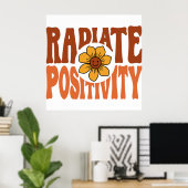 Stralende Positiviteit Retro Bloem Smiley Poster (Thuiskantoor)