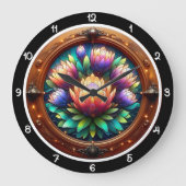 Stralende Protea Gebrandschilderd Glas Grote Klok (Voorkant)