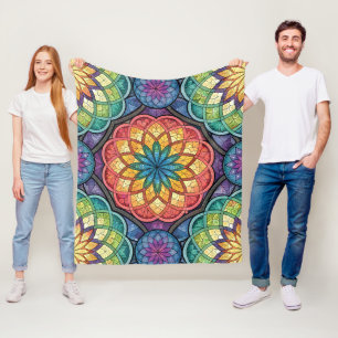 Stralende Regenboog Mandala Mozaïek – Gebrandschil Fleece Deken