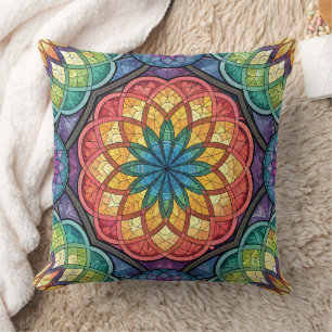 Stralende Regenboog Mandala Mozaïek – Gebrandschil Kussen