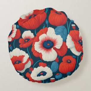Stralende Rode Bloemen & Poppies Rond Kussen