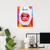 Stralende rode lippen: een feest van kleur en char poster (Thuiskantoor)