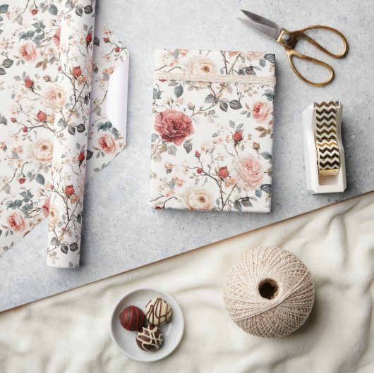 Stralende Roos Bloem Klassiek Inpakpapier (Crafts)