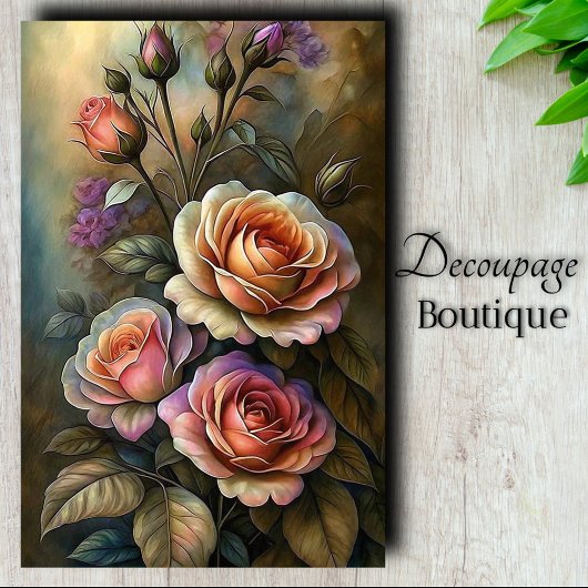 Stralende Roos Kunst Decoupage Tissuepapier