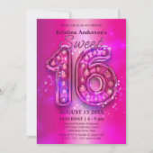 Stralende Roze Chic Sweet 16 met Glitterende Juwel Kaart (Voorkant)