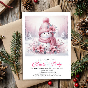 Stralende Roze Coquette Sneeuwman Kinderen Kerstmi Kaart