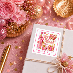 Stralende Roze Gouden Confetti 30e Verjaardag Stic Vierkante Sticker