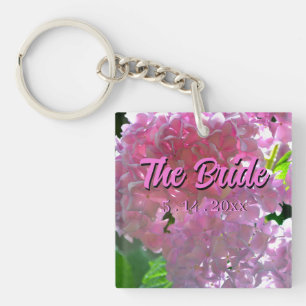 Stralende Roze Hortensia's, roze bloemen Bruid Sleutelhanger