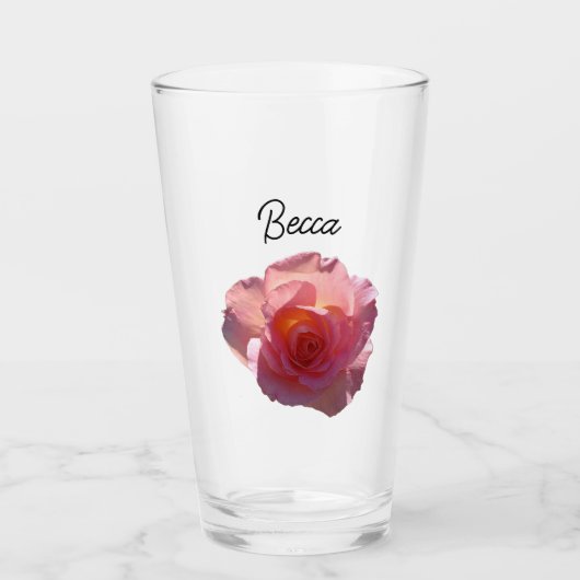 Stralende Roze Theeroos Persoonlijk Glas (Voorkant)