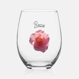 Stralende Roze Theeroos Persoonlijk Wijnglas Zonder Voet