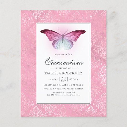 Stralende Roze Vlinder Quinceañera Flyer (Voorkant)
