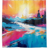 Stralende sereniteit: Abstracte Zonsondergang Refl Douchegordijn (Voorkant)