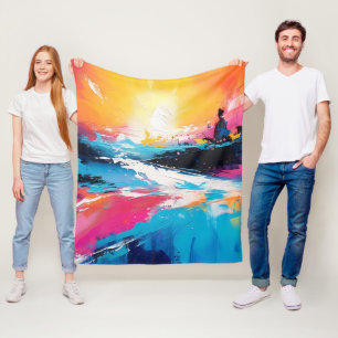 Stralende sereniteit: Abstracte Zonsondergang Refl Fleece Deken