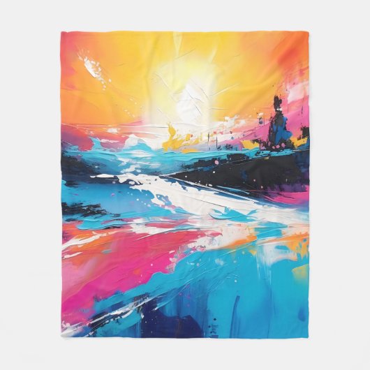 Stralende sereniteit: Abstracte Zonsondergang Refl Fleece Deken (Voorkant)