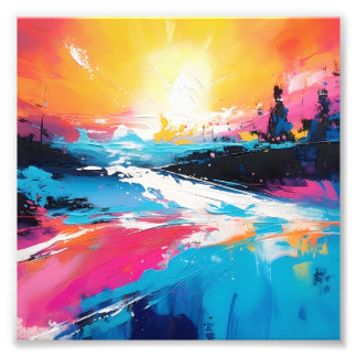 Stralende sereniteit: Abstracte Zonsondergang Refl Foto Afdruk