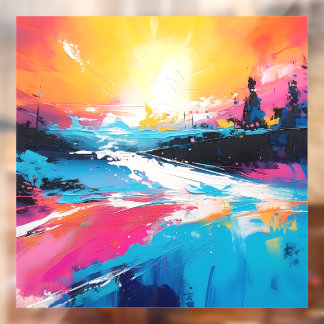 Stralende sereniteit: Abstracte Zonsondergang Refl Raamsticker