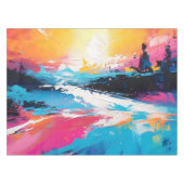 Stralende sereniteit: Abstracte Zonsondergang Refl Tafelkleed (Voorkant (Horizontaal))