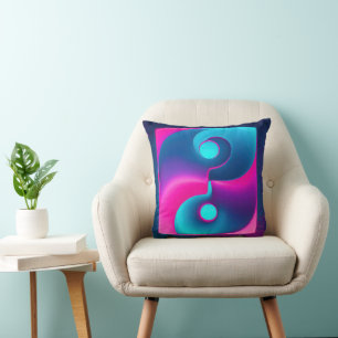 Stralende Spiritualiteit: Levendige Yin Yang Pink Kussen