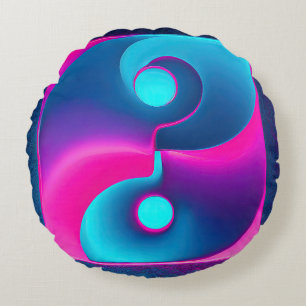 Stralende Spiritualiteit: Levendige Yin Yang Pink Rond Kussen