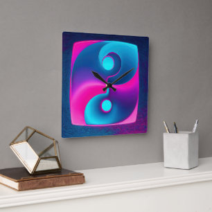 Stralende Spiritualiteit: Levendige Yin Yang Pink  Vierkante Klok