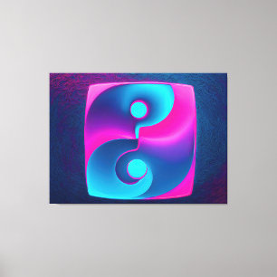 Stralende Spiritualiteit: Neon Yin Yang Pink & Blu Canvas Afdruk