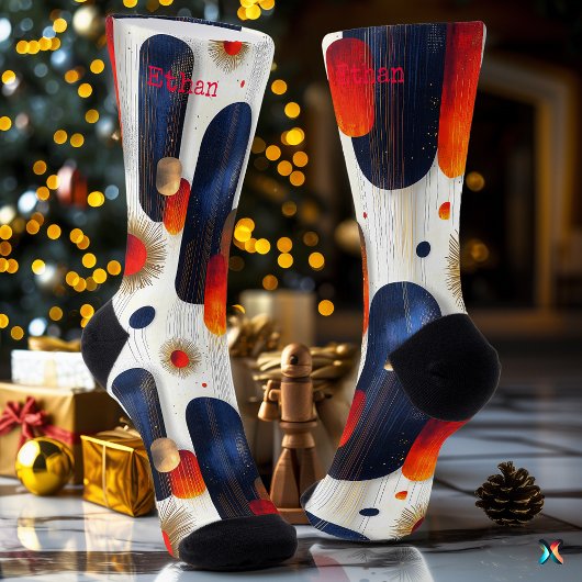 Stralende Starburst kerst met rood en blauw Sokken