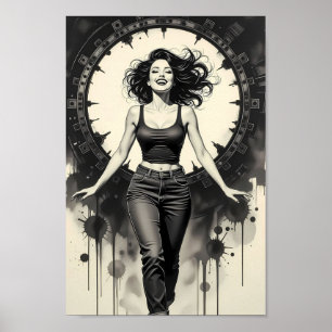 Stralende Straat Glamour Monochroom Poster