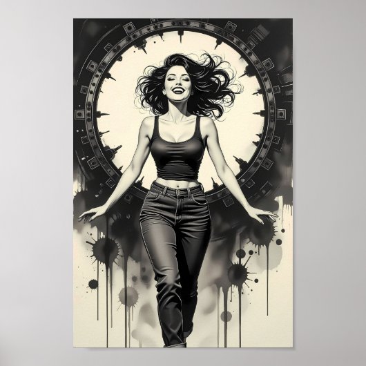 Stralende Straat Glamour Monochroom Poster (Voorkant)