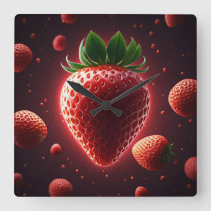 Stralende Strawberry Square Acryl Wandklok