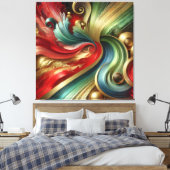 Stralende Stroom – Abstract Goud en Kleurrijk Canv Canvas Afdruk (Insitu (Slaapkamer))