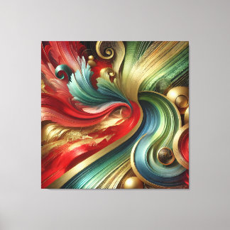 Stralende Stroom – Abstract Goud en Kleurrijk Canv Canvas Afdruk
