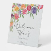 Stralende Tulpen Levendig Bloemen Baby shower Reclamebord Met Voetstuk (Voorkant)