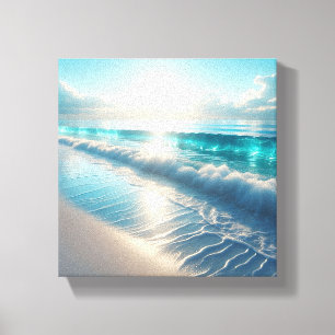 Stralende turquoise oceaan golven met glinsterende canvas afdruk