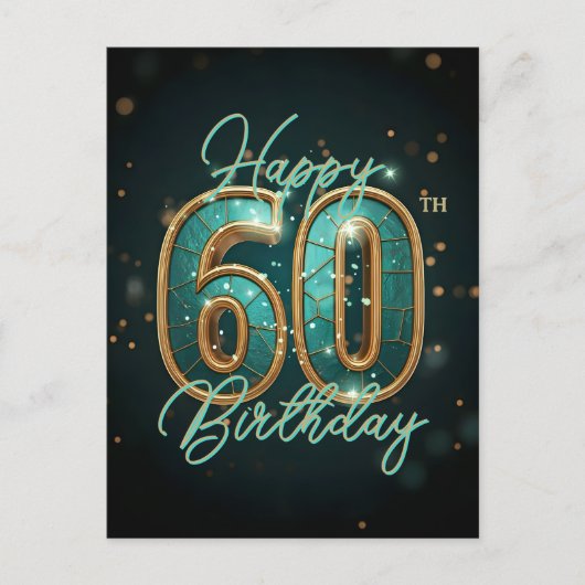 Stralende Twinkelende Teal en Gouden 60e Verjaarda Briefkaart (Voorkant)
