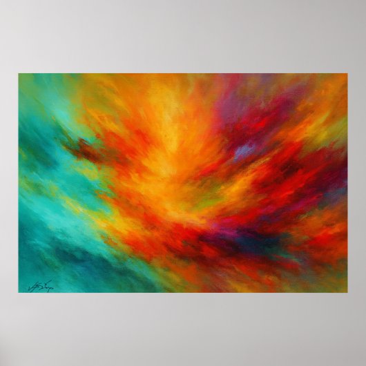 Stralende Uitbarsting Abstracte Explosie van Kleur Poster (Voorkant)