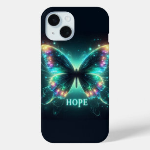 Stralende veelkleurige vlinder die hoop uitbeeldt iPhone 15 case