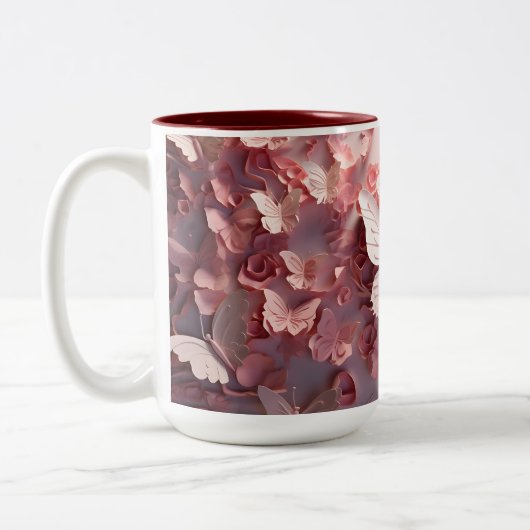 Stralende vleugels: Roze 3D Vlinder Koffie Mok Mar (Links)