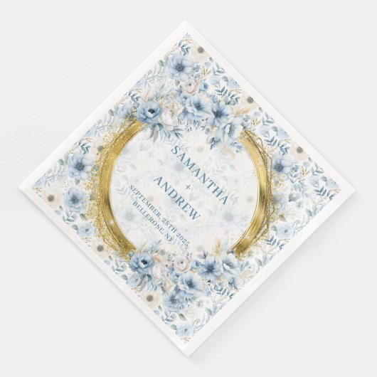Stralende Waterverf Pastel Blauw Goud Trouwservet Servet (Hoek)