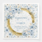 Stralende Waterverf Pastel Blauw Goud Trouwservet Servet (Voorkant)
