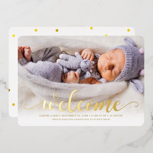 Stralende Welkom - Geboorteaankondiging Baby Folie Uitnodiging (Voorkant / Achterkant)