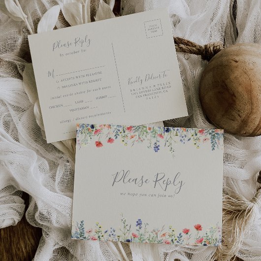 Stralende Wilde Bloem Menu Keuze RSVP Briefkaart