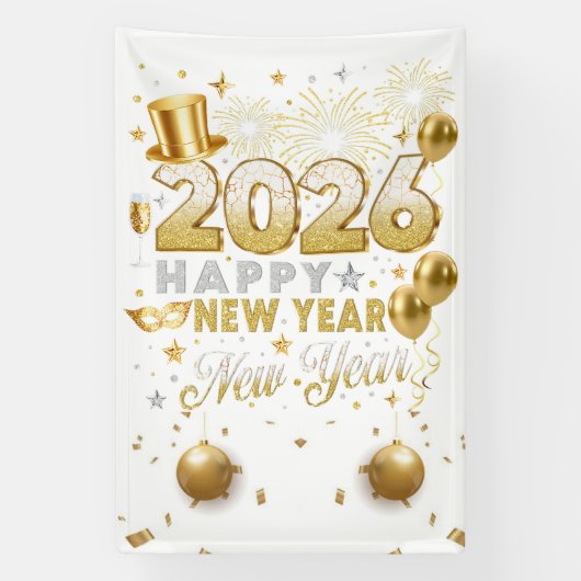 Stralende Witte Nieuwjaarsviering  Spandoek (Verticaal)
