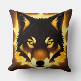 Stralende Wolf Gezicht Verlicht door Gouden Licht Kussen