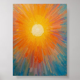 Stralende zon boven een uitgestrekte blauwe hemel poster